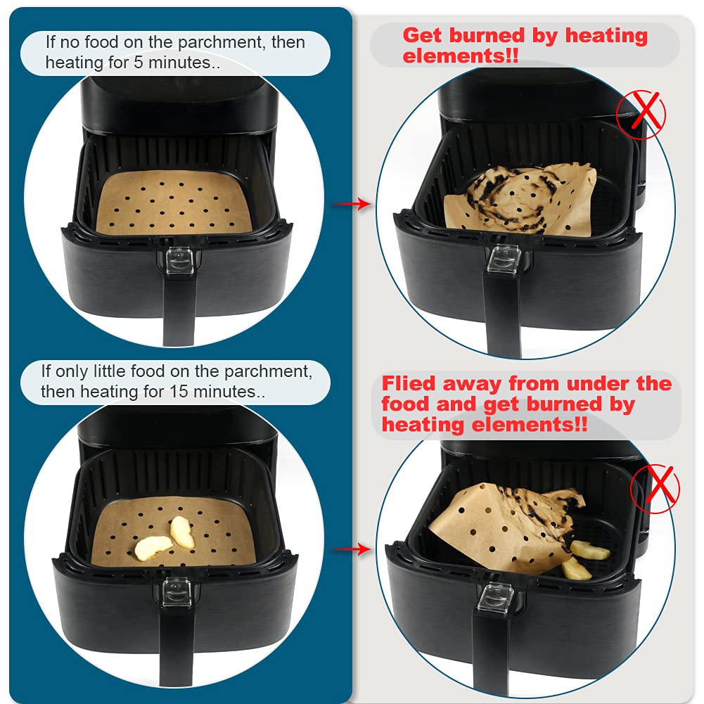 Set Of 200, 8.5 Inch Square Liners/Steaming /Perforated Parchment Paper For Air Fryer, Steaming Basket And More